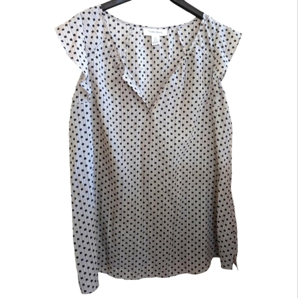 Motherhood Maternity B&W Polka Dot & Striped Flutter Sleeve Tunic Top Size Small